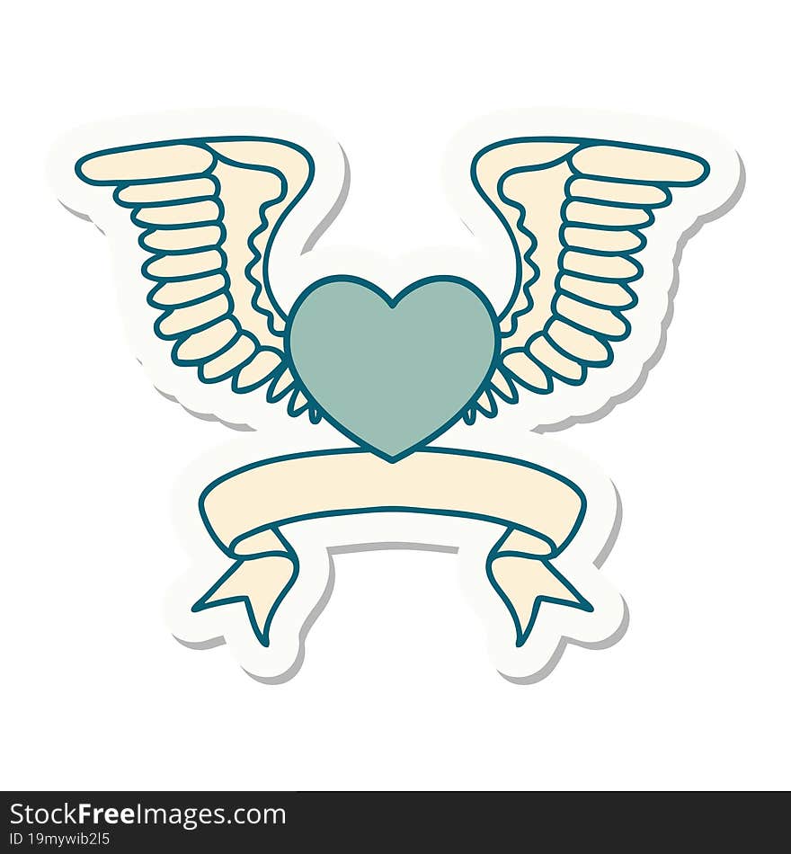 Tattoo Sticker With Banner Of A Heart With Wings