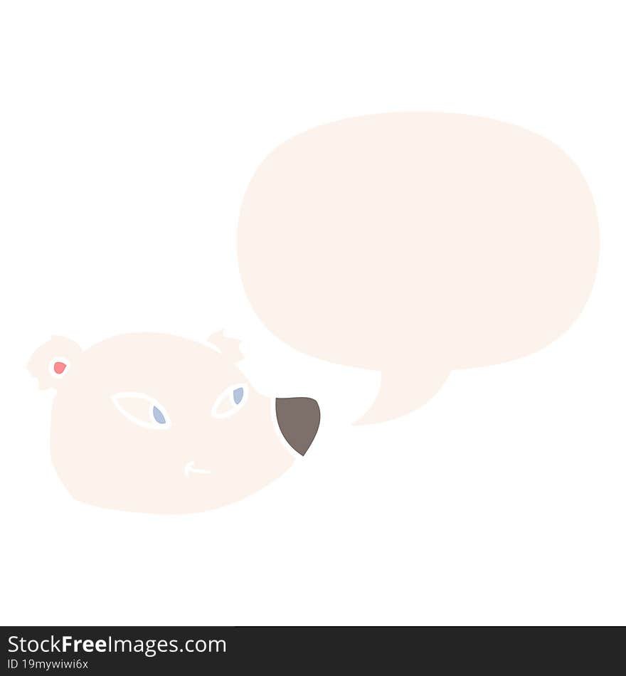 cartoon polar bear face and speech bubble in retro style