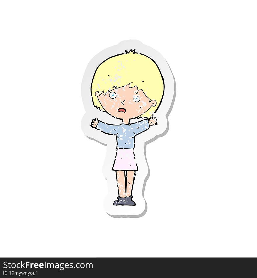 retro distressed sticker of a cartoon worried woman