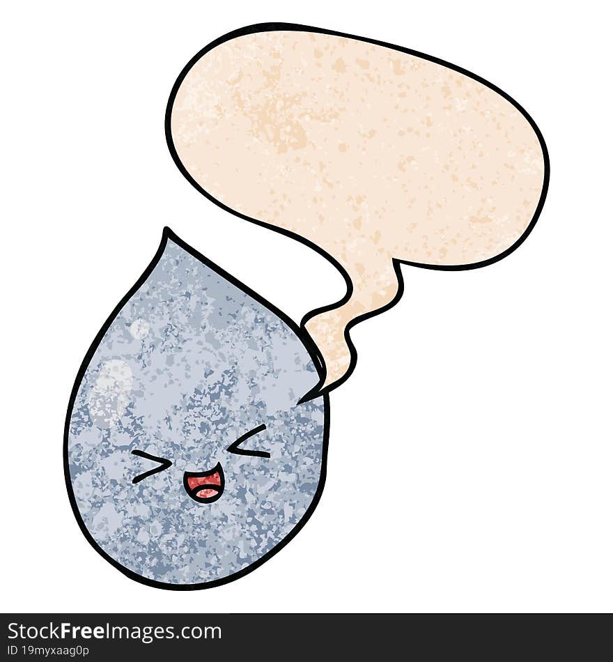 cartoon raindrop and speech bubble in retro texture style