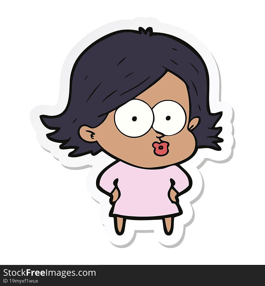 sticker of a cartoon girl pouting