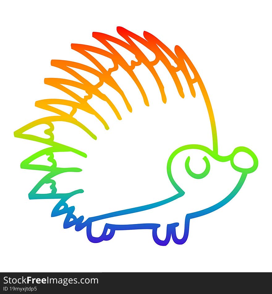 rainbow gradient line drawing cartoon spiky hedgehog