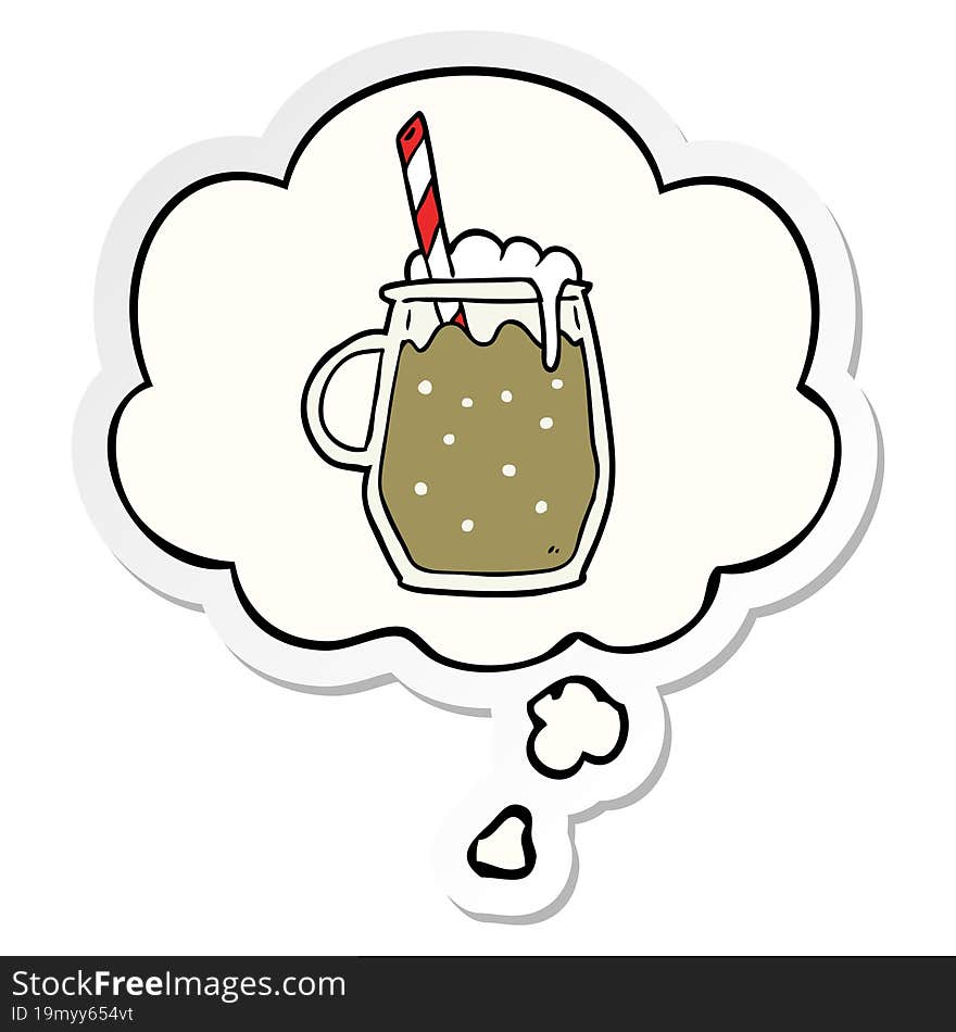 cartoon root beer with thought bubble as a printed sticker