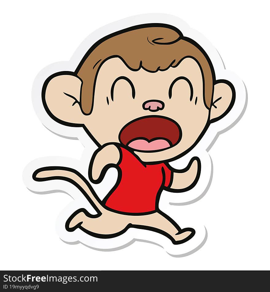 sticker of a shouting cartoon monkey running