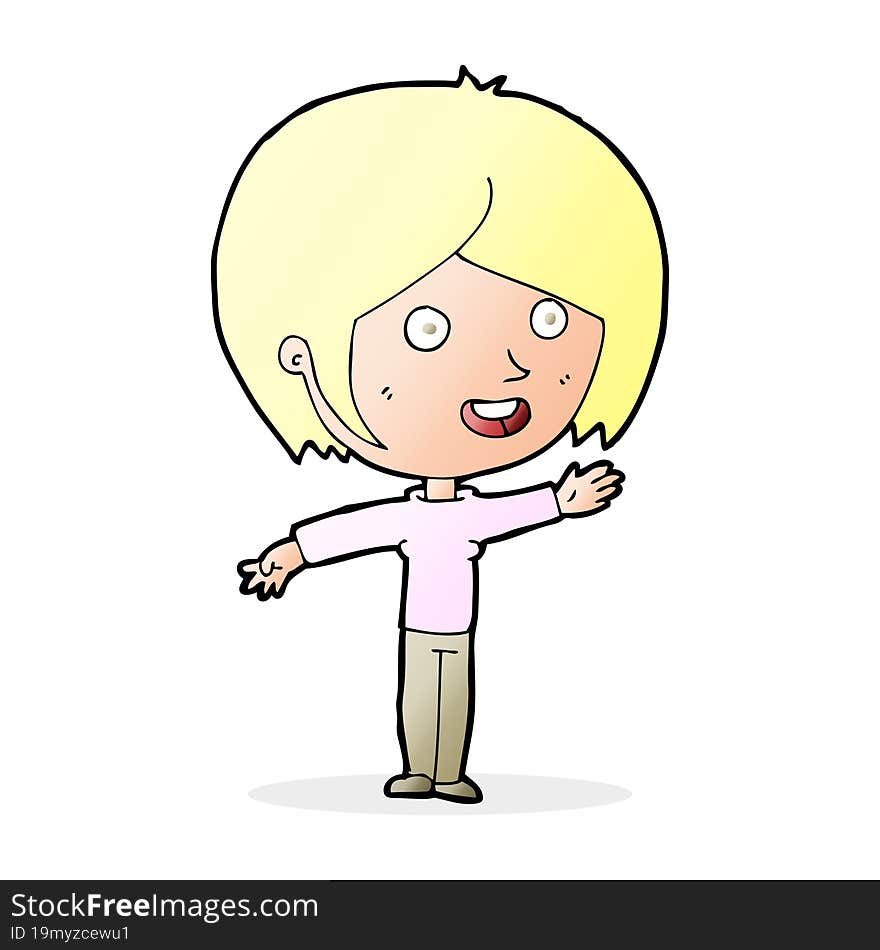 cartoon happy girl waving