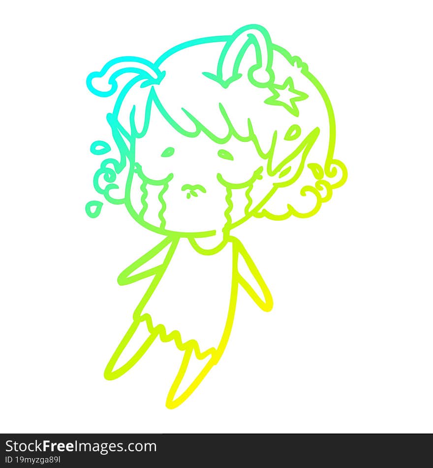 cold gradient line drawing cartoon crying alien girl