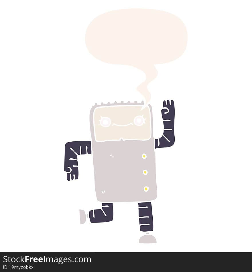 cartoon robot and speech bubble in retro style