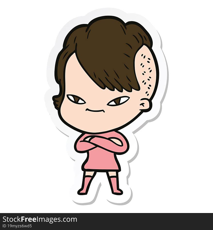 sticker of a cute cartoon girl with hipster haircut