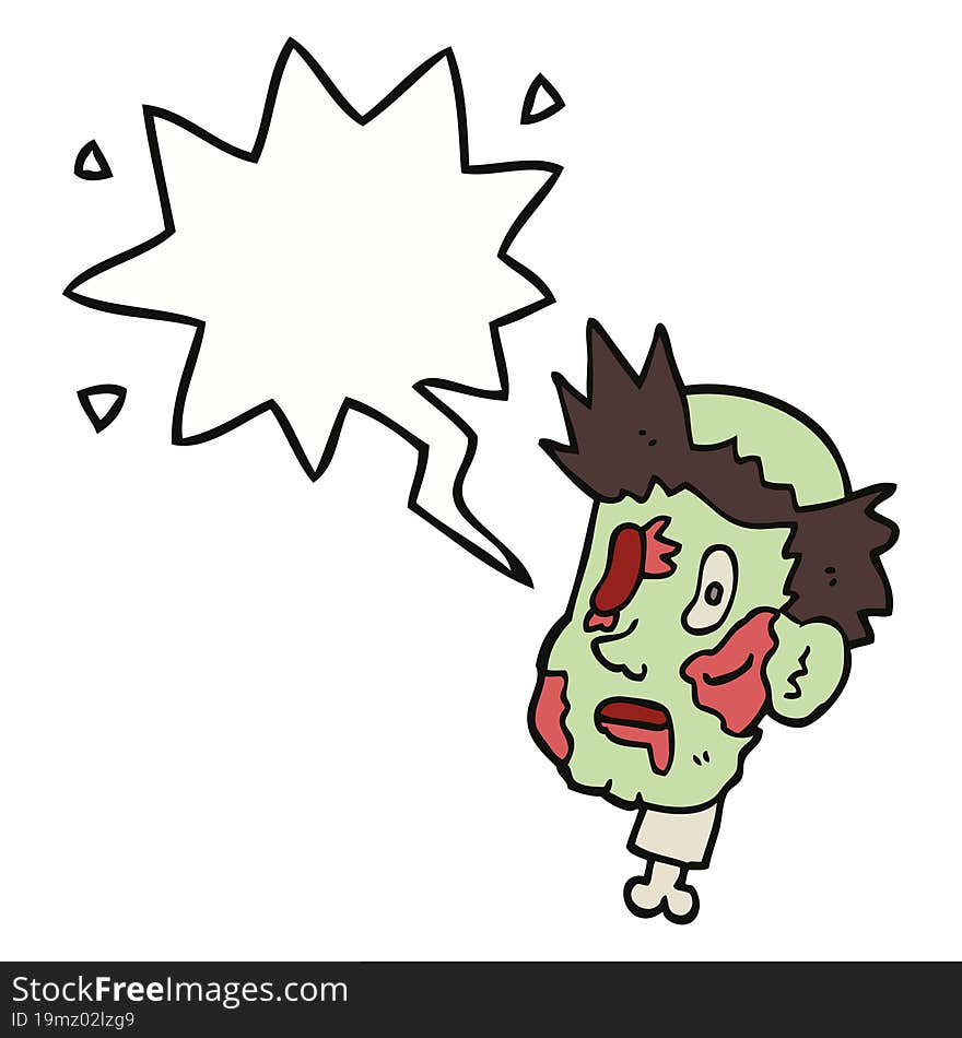 cartoon zombie head and speech bubble