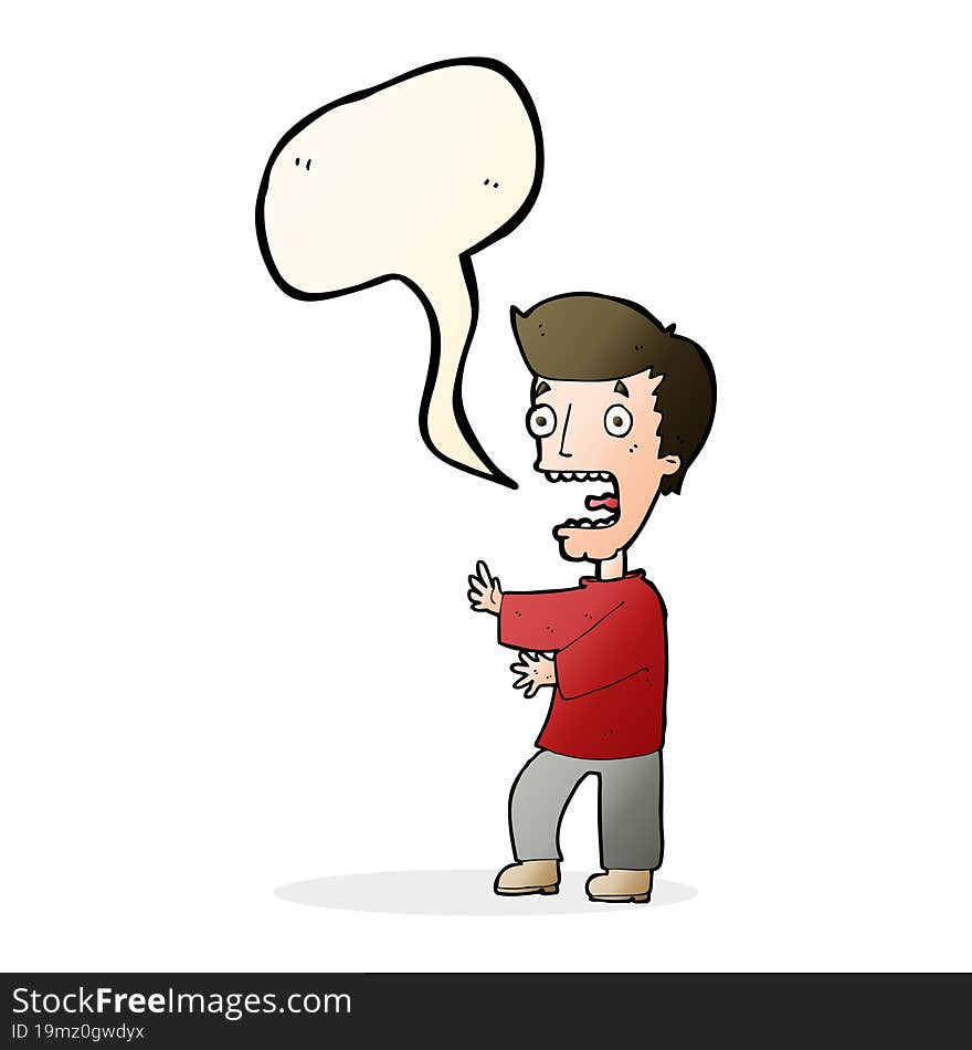 cartoon terrified man with speech bubble