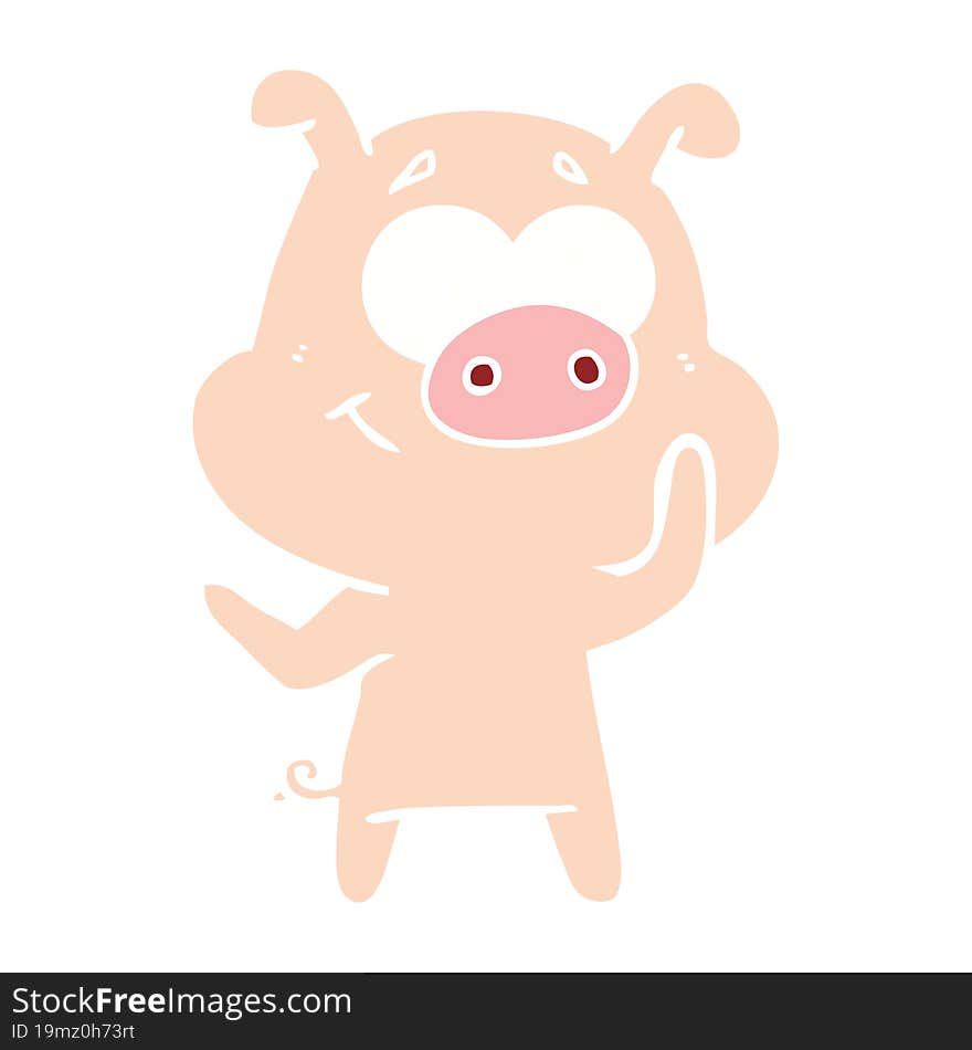 happy flat color style cartoon pig