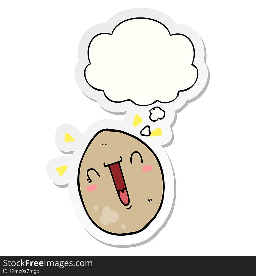 cartoon happy egg and thought bubble as a printed sticker