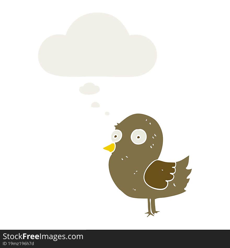 cartoon bird with thought bubble in retro style