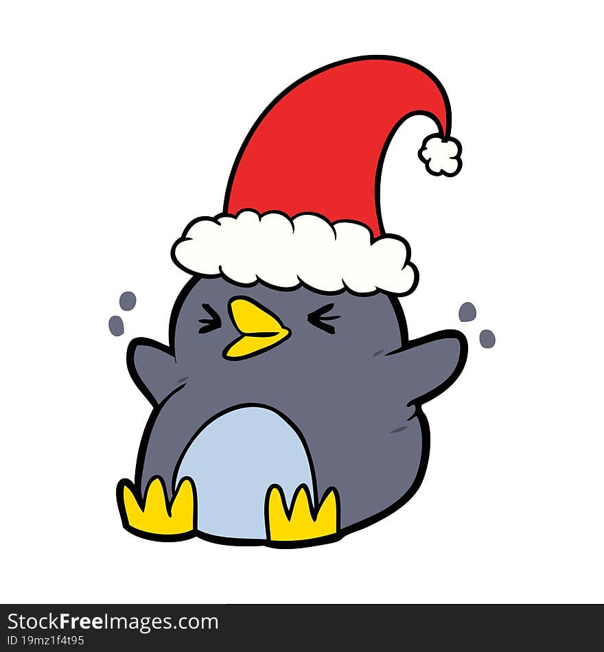 cartoon penguin wearing christmas hat. cartoon penguin wearing christmas hat