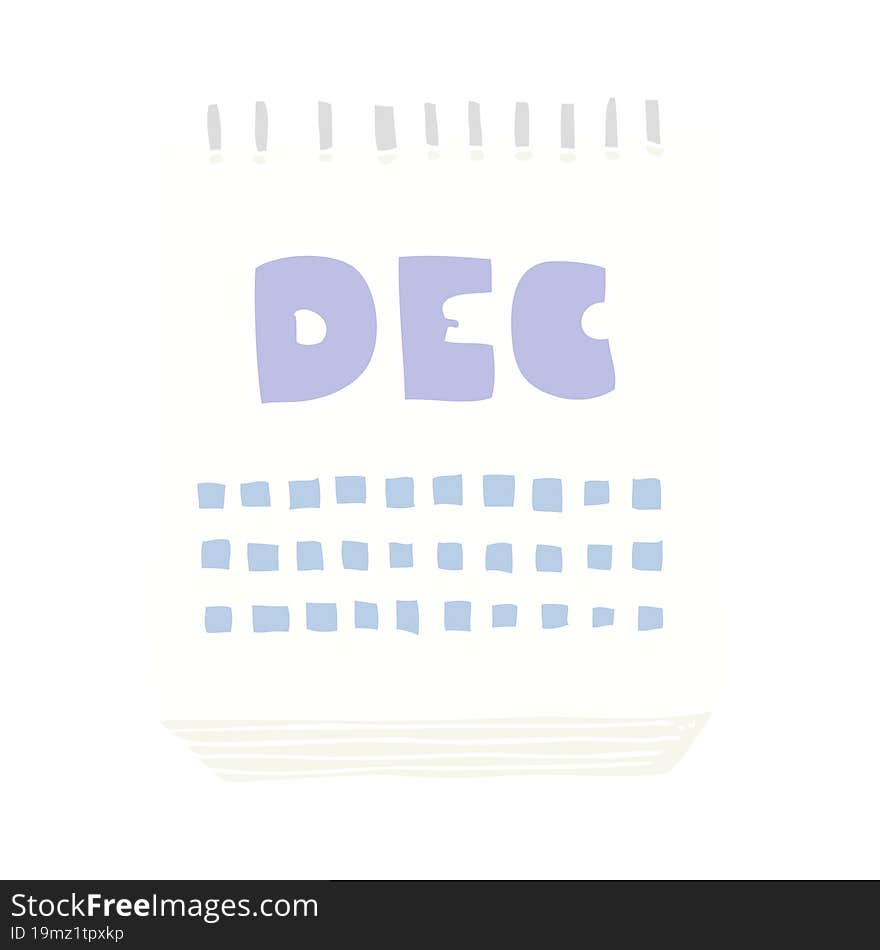 flat color illustration of a cartoon calendar showing month of december