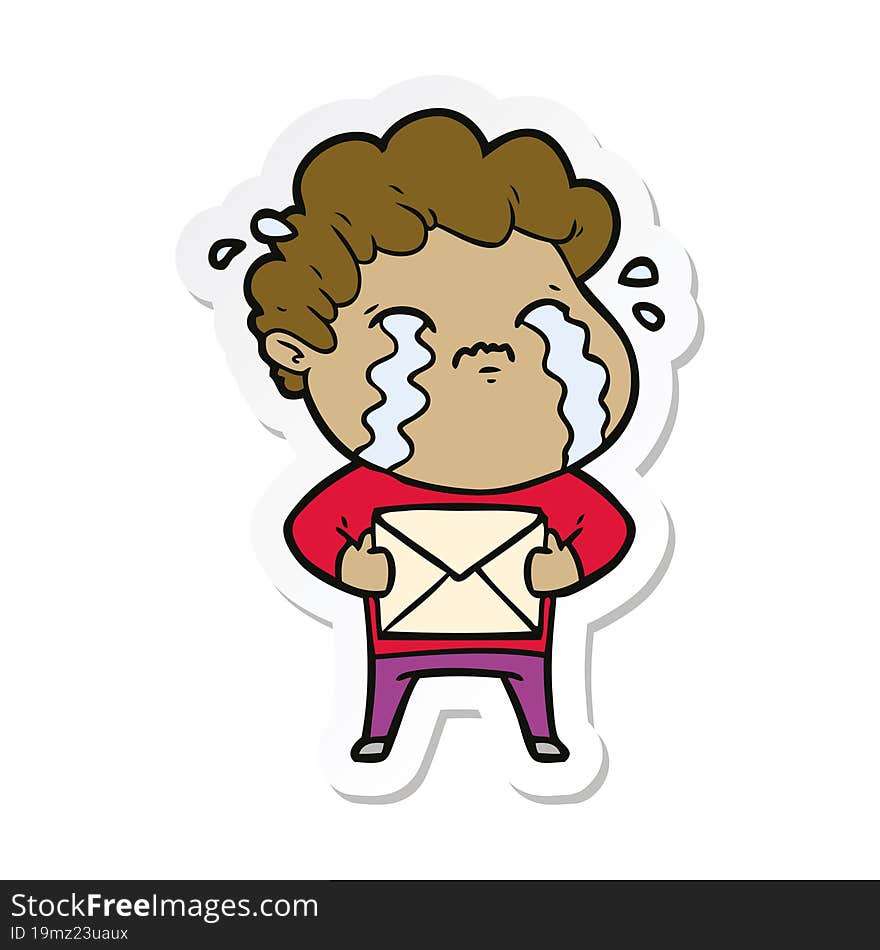 sticker of a cartoon man crying