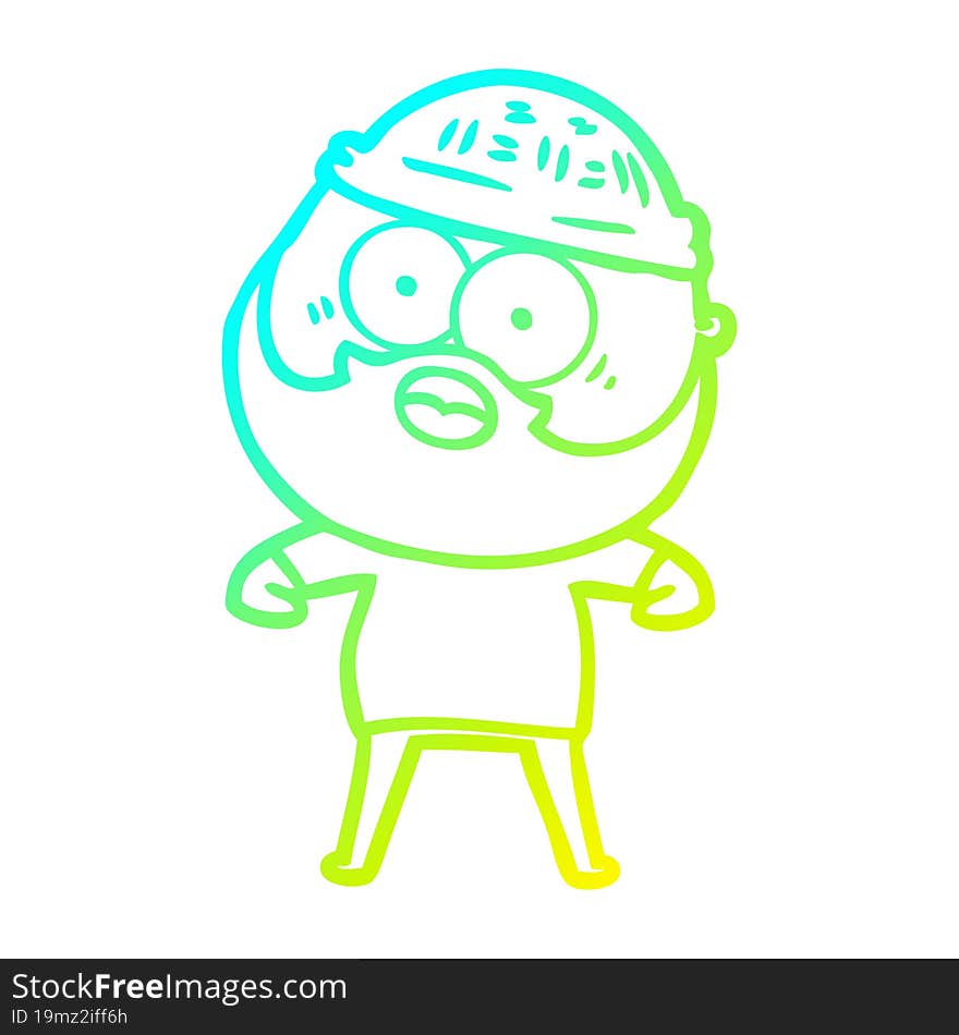 cold gradient line drawing cartoon surprised bearded man