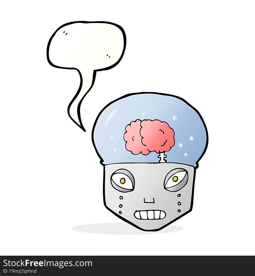 cartoon spooky robot head with speech bubble