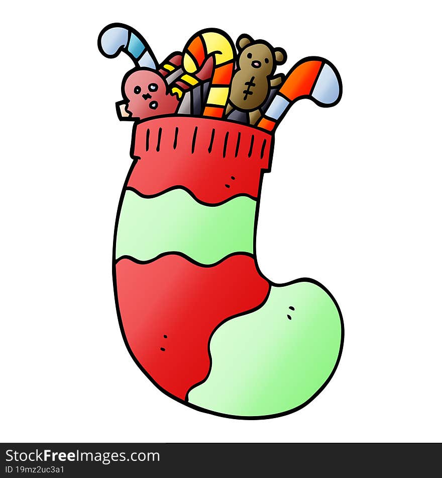 cartoon doodle christmas stocking full of toys