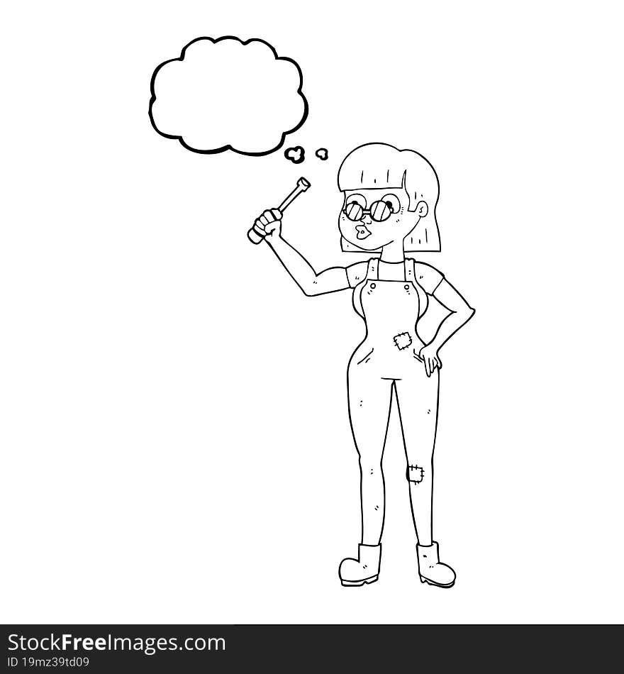 Thought Bubble Cartoon Female Mechanic