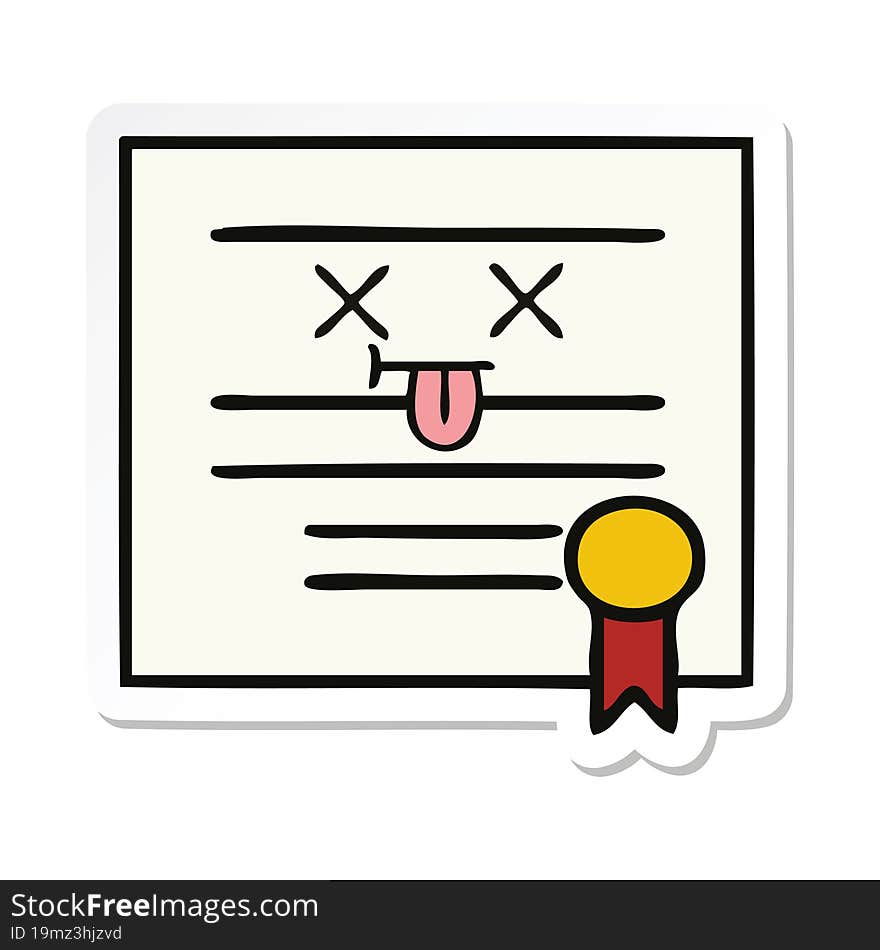 sticker of a cute cartoon graduation diploma