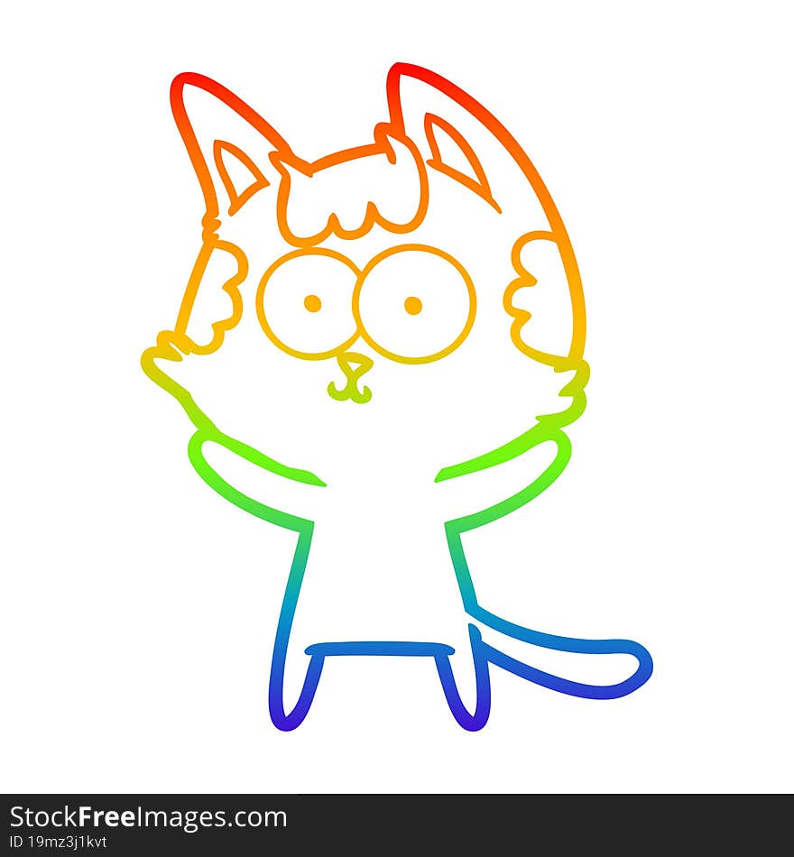 rainbow gradient line drawing of a happy cartoon cat