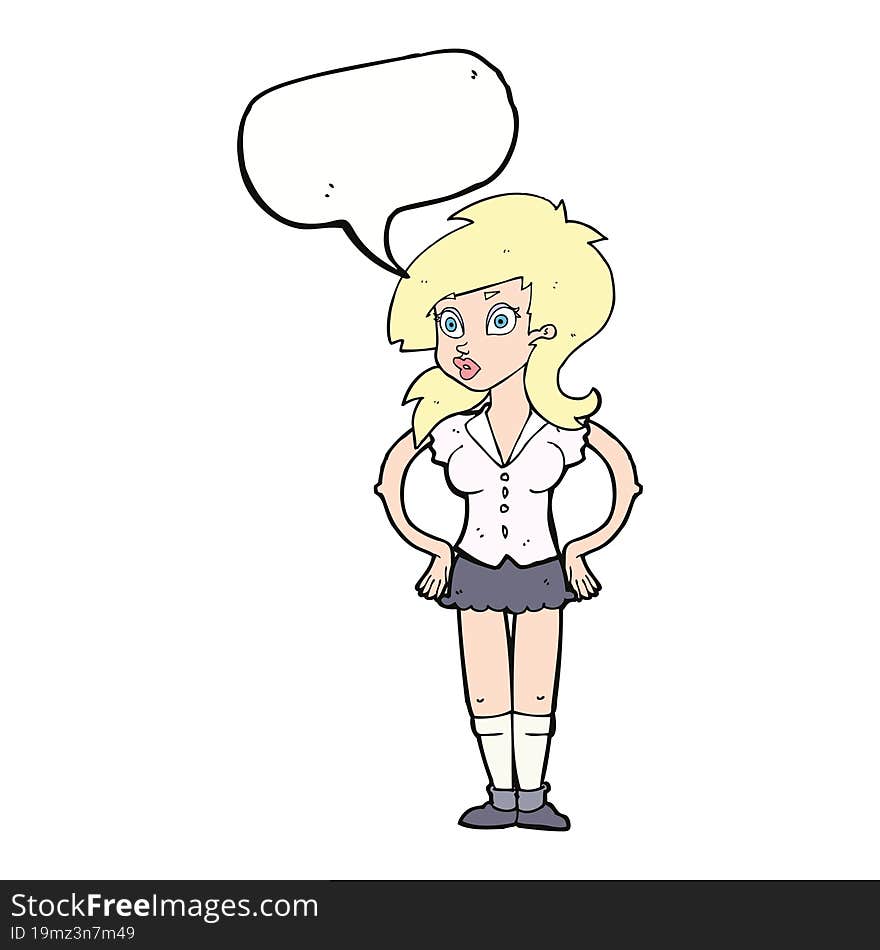 cartoon pretty woman with speech bubble