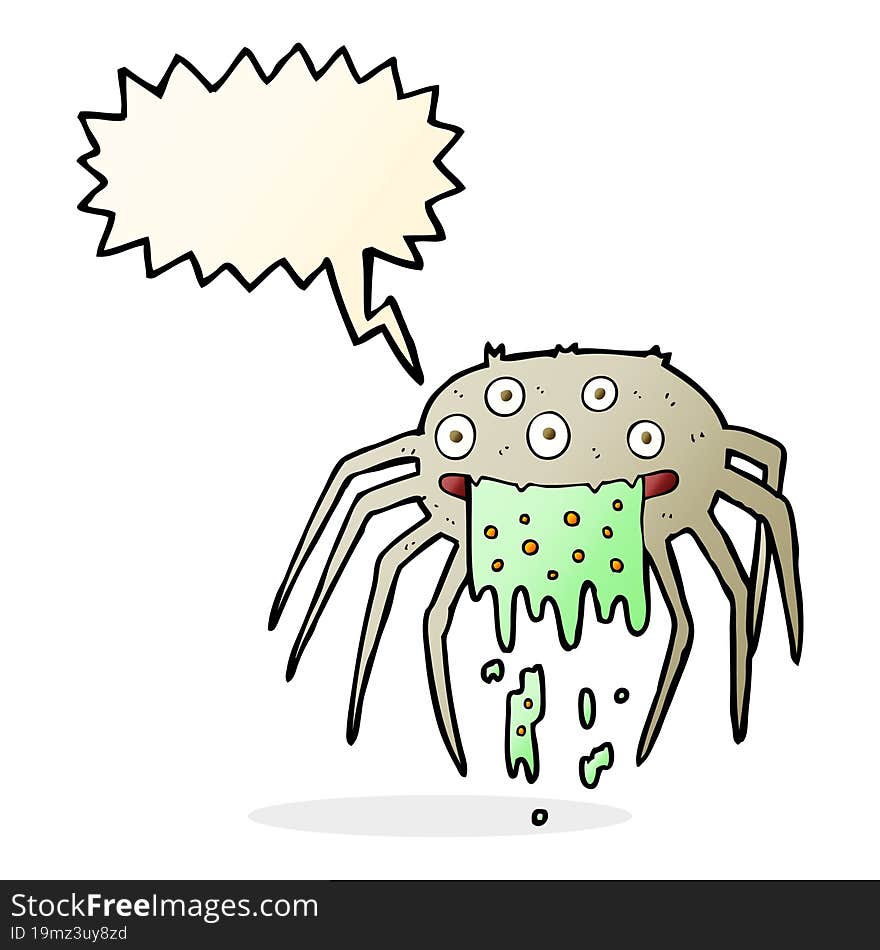 cartoon gross halloween spider with speech bubble