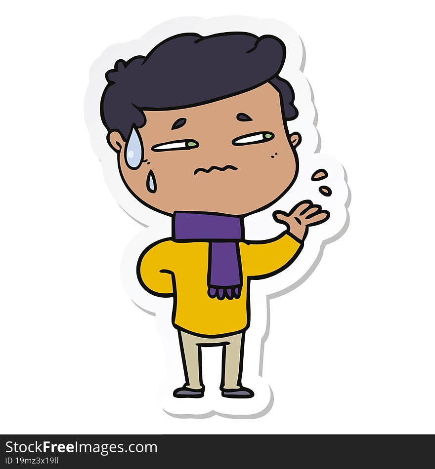 sticker of a cartoon anxious man