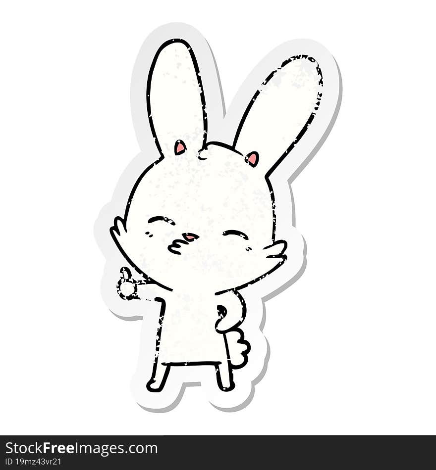 distressed sticker of a curious bunny cartoon