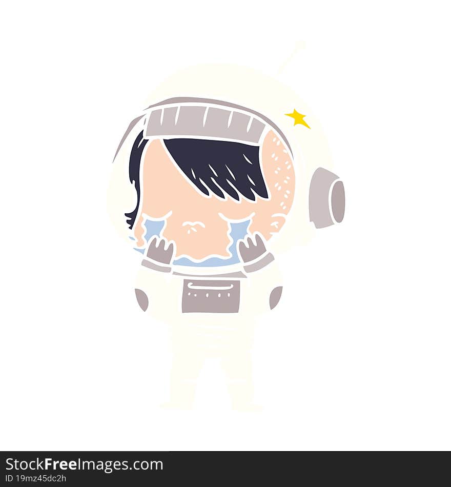 flat color style cartoon crying astronaut girl