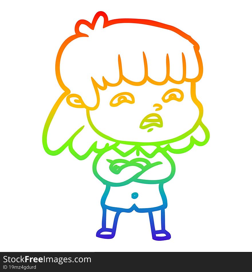 rainbow gradient line drawing cartoon worried woman