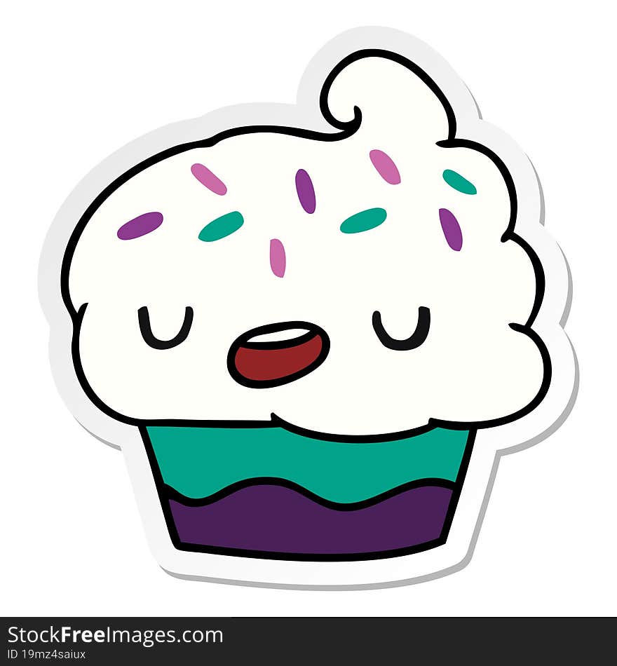 Sticker Cartoon Kawaii Of A Cute Cupcake