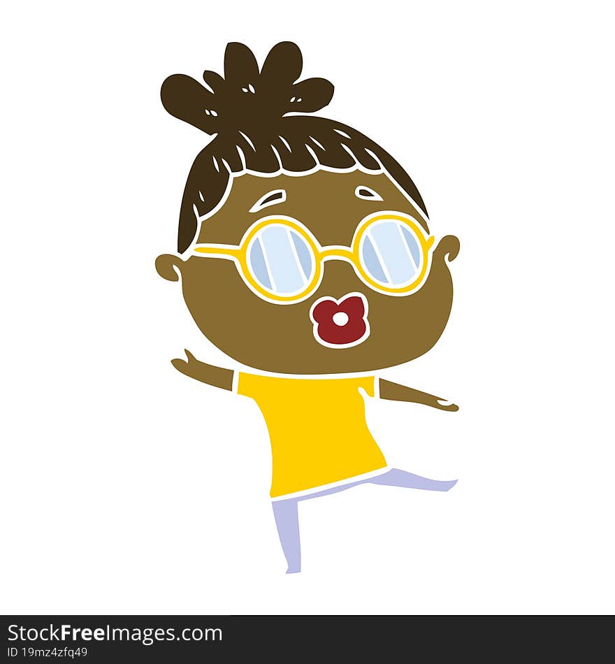 Flat Color Style Cartoon Woman Dancing Wearing Spectacles