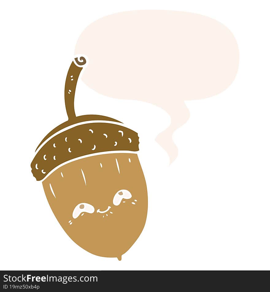 cartoon acorn and speech bubble in retro style