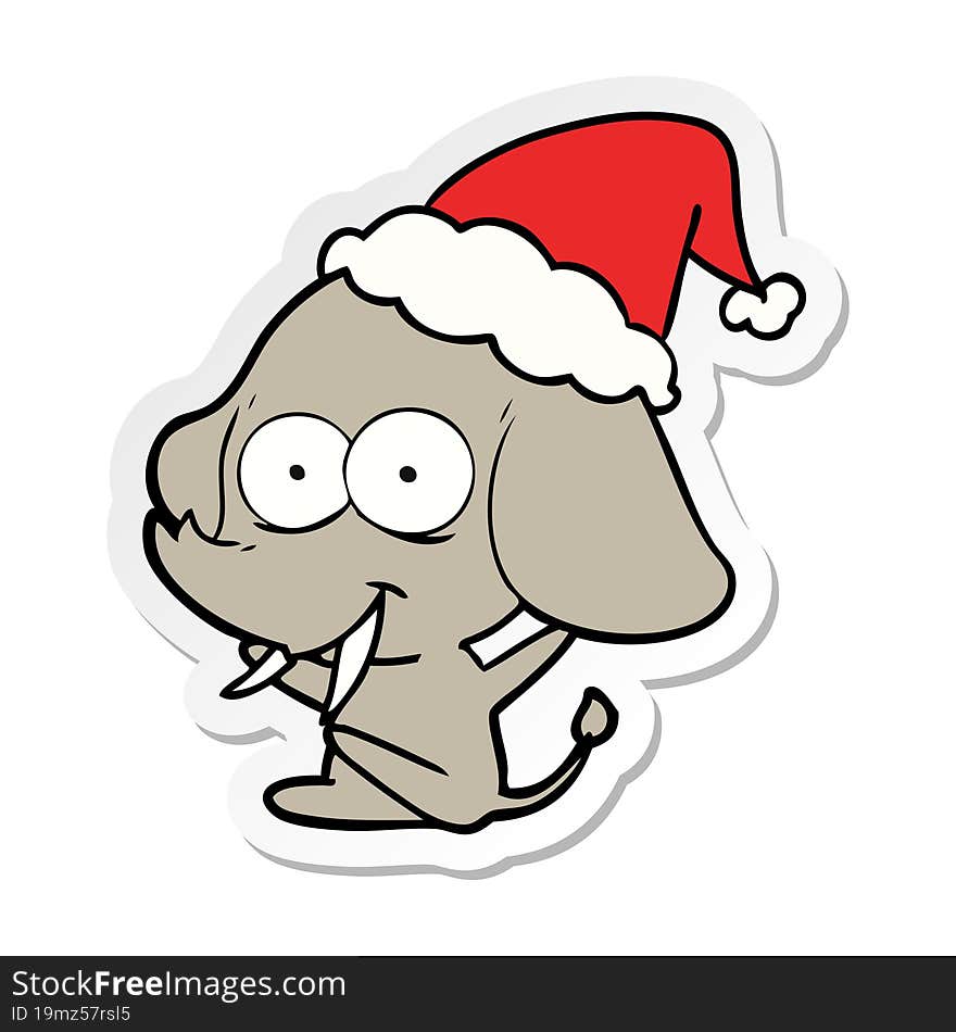 happy sticker cartoon of a elephant wearing santa hat