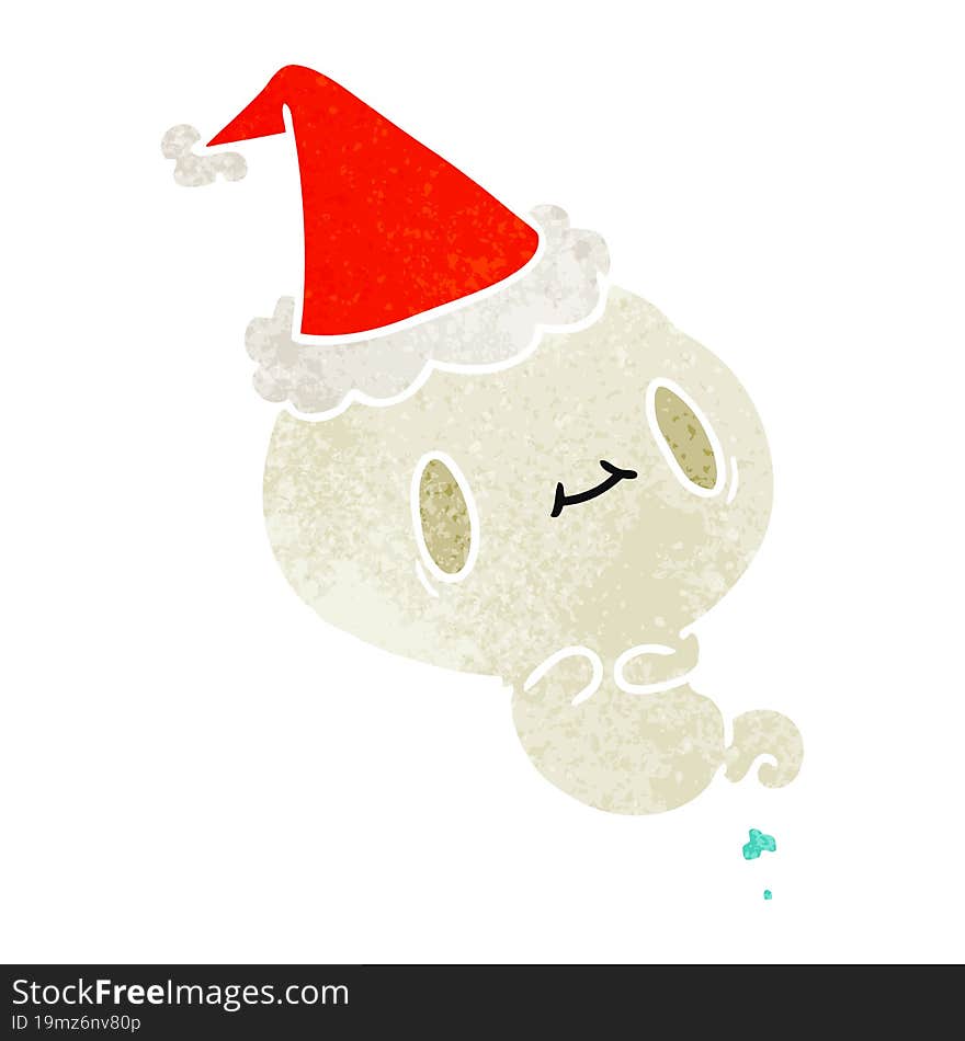 hand drawn christmas retro cartoon of kawaii ghost