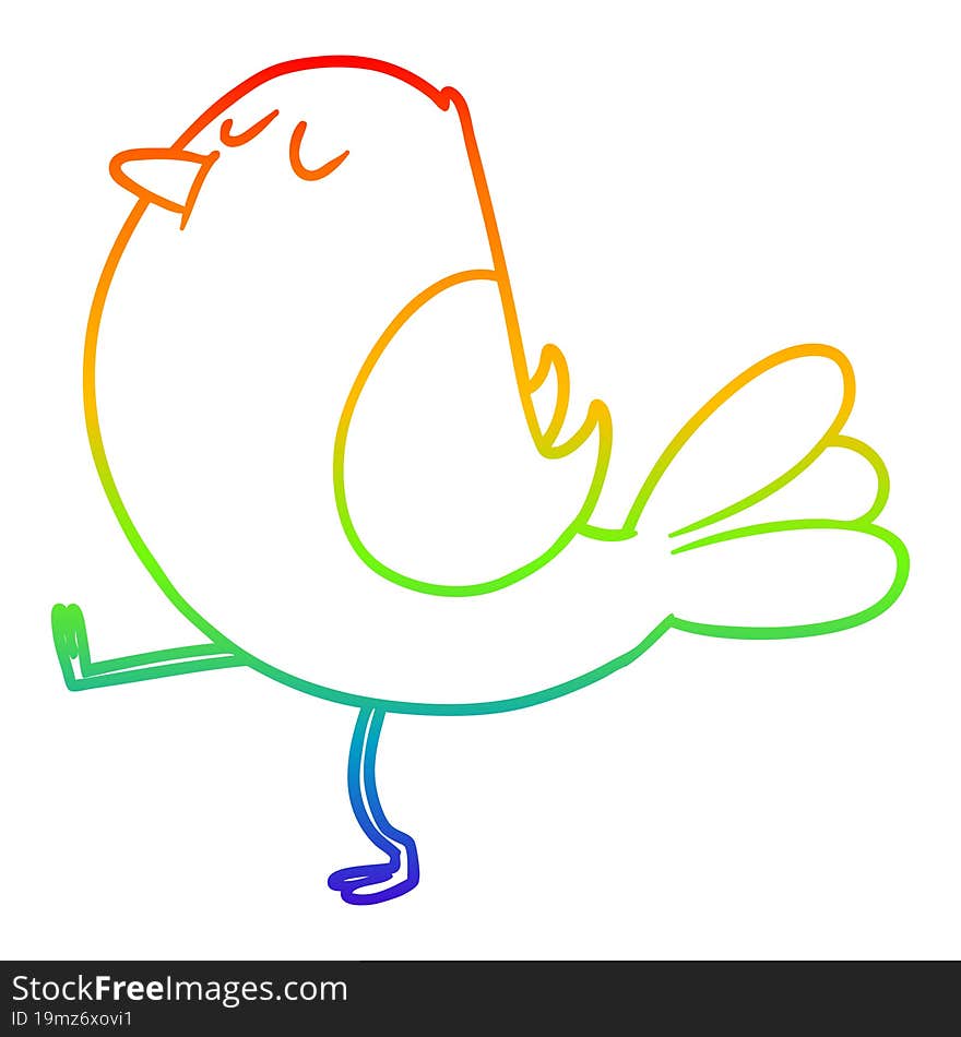 rainbow gradient line drawing of a cartoon bird