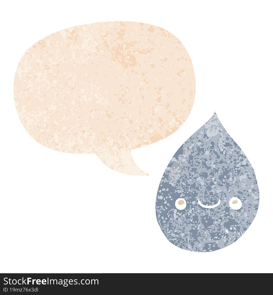 Cartoon Raindrop And Speech Bubble In Retro Textured Style