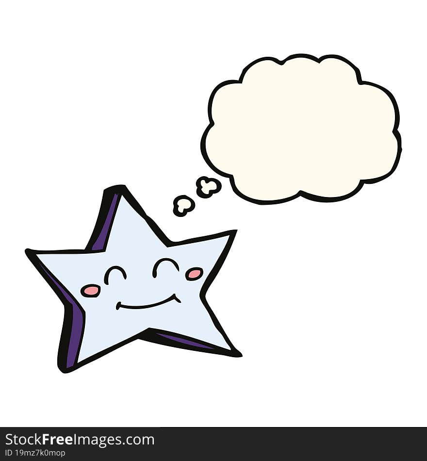 cartoon happy star character with thought bubble