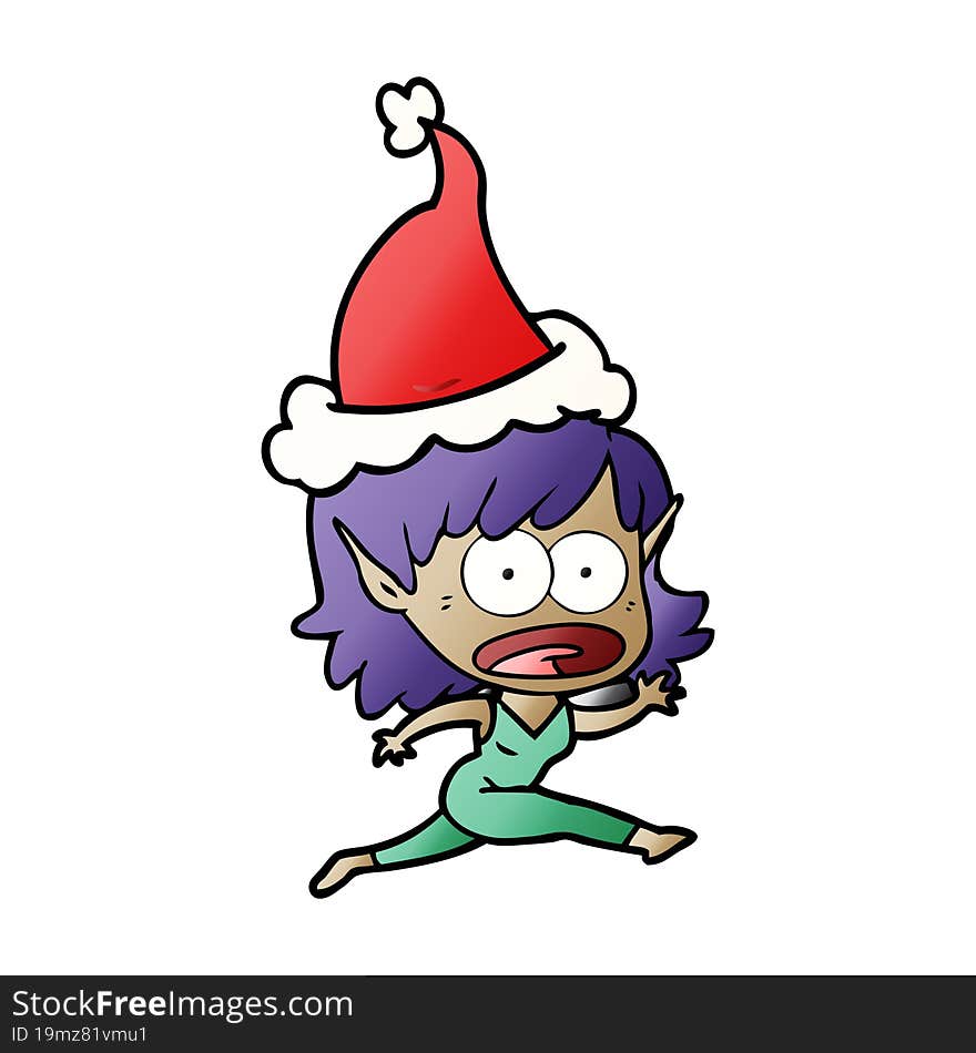 gradient cartoon of a shocked elf girl wearing santa hat