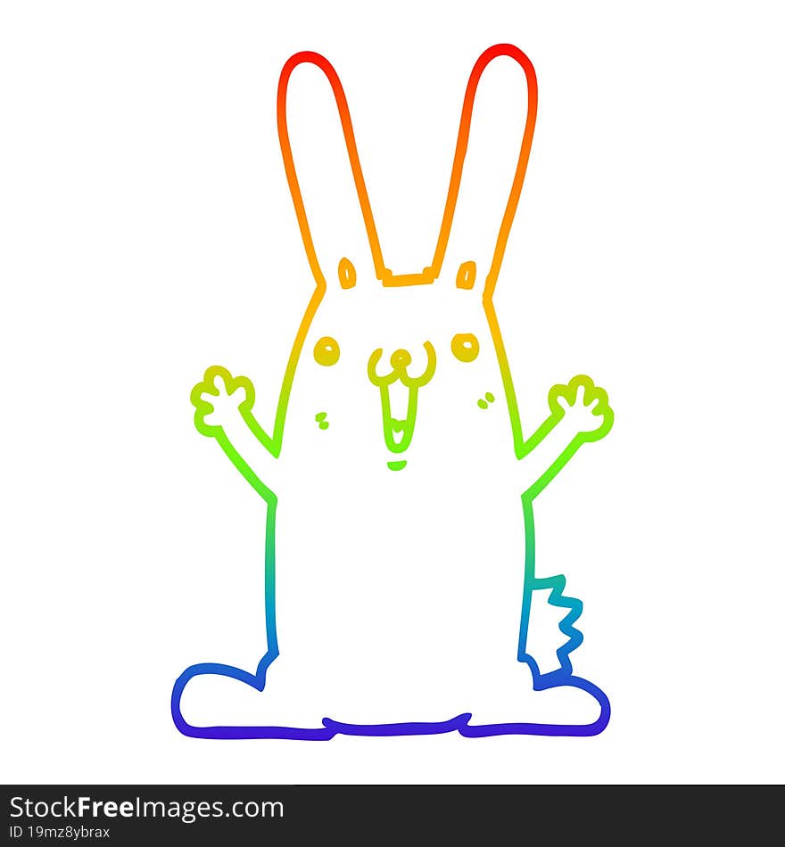 rainbow gradient line drawing of a cartoon rabbit