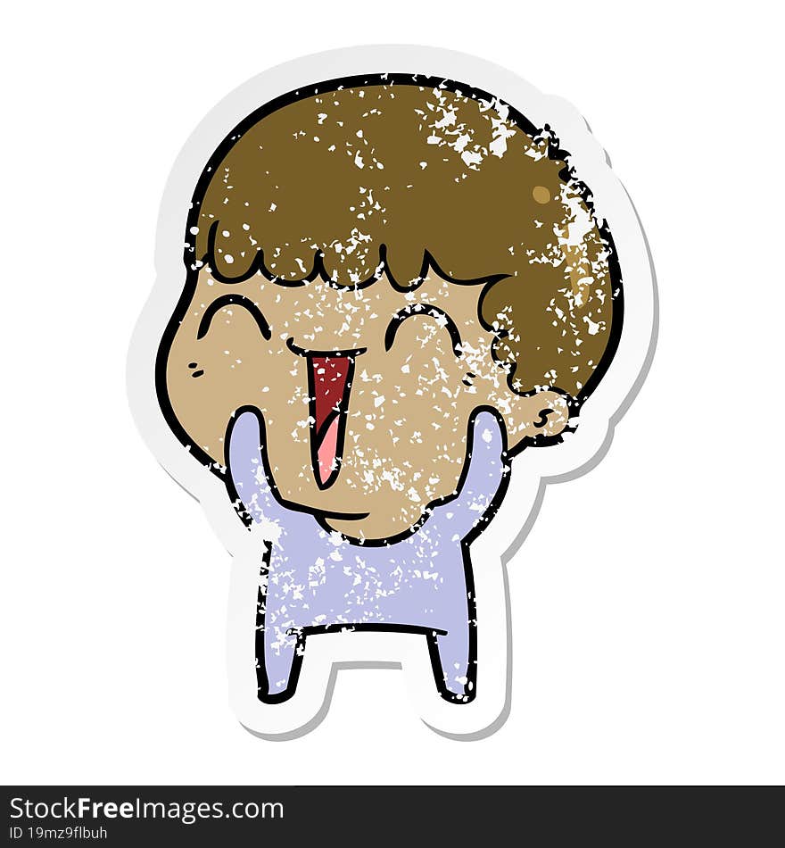 Distressed Sticker Of A Cartoon Happy Man