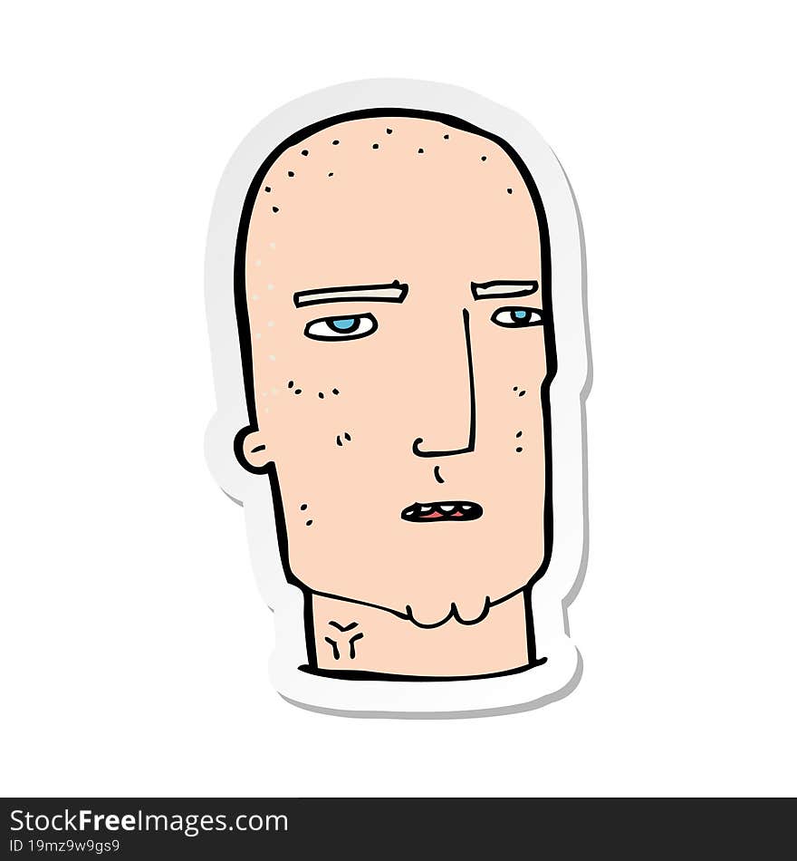 Sticker Of A Cartoon Bald Tough Guy