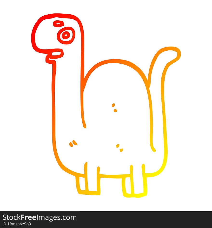 warm gradient line drawing of a cartoon prehistoric dinosaur