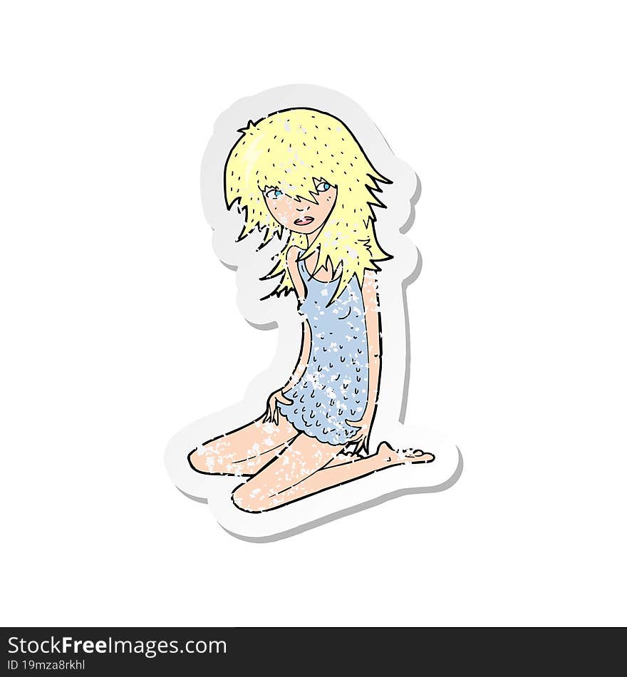 Retro Distressed Sticker Of A Cartoon Pretty Girl