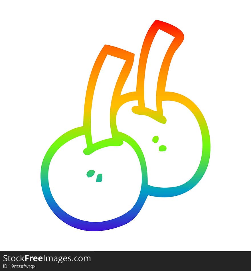 Rainbow Gradient Line Drawing Cartoon Cherries