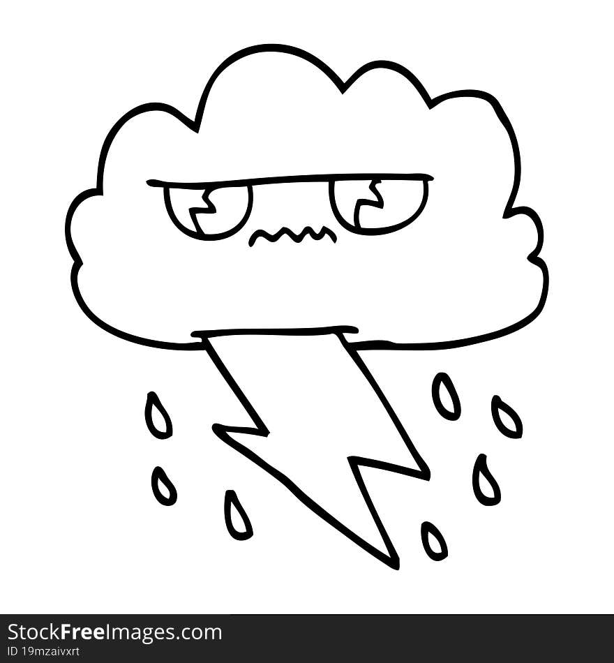 Line Drawing Cartoon Angry Storm Cloud