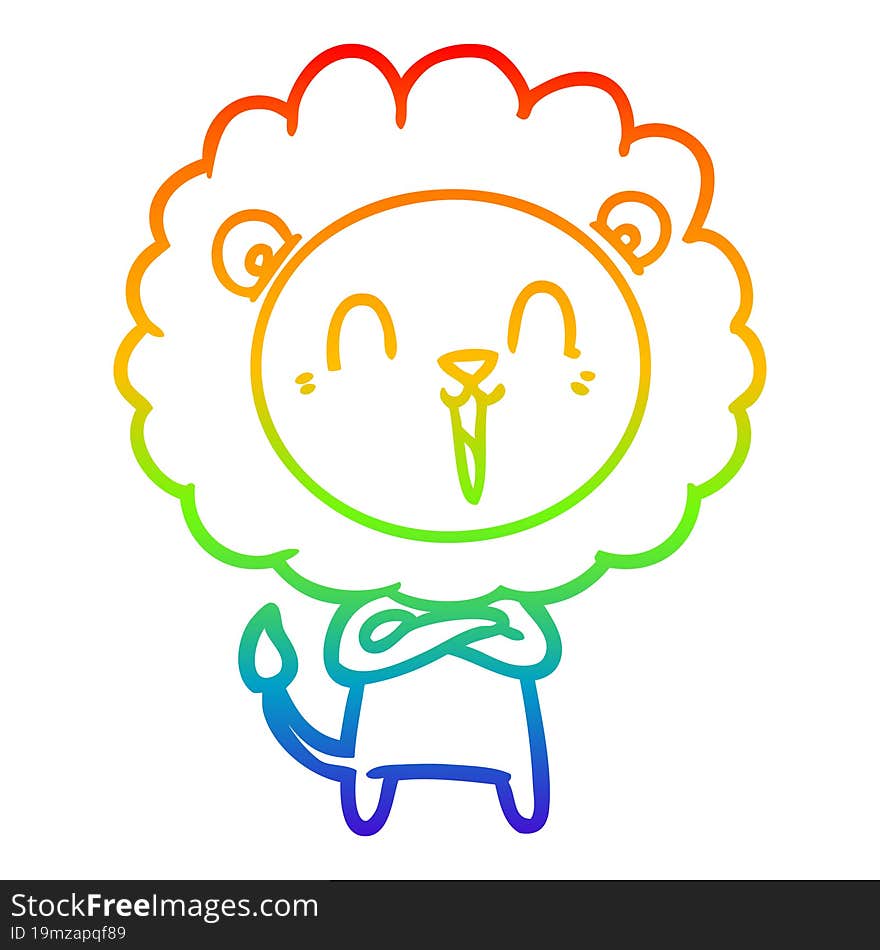 rainbow gradient line drawing laughing lion cartoon