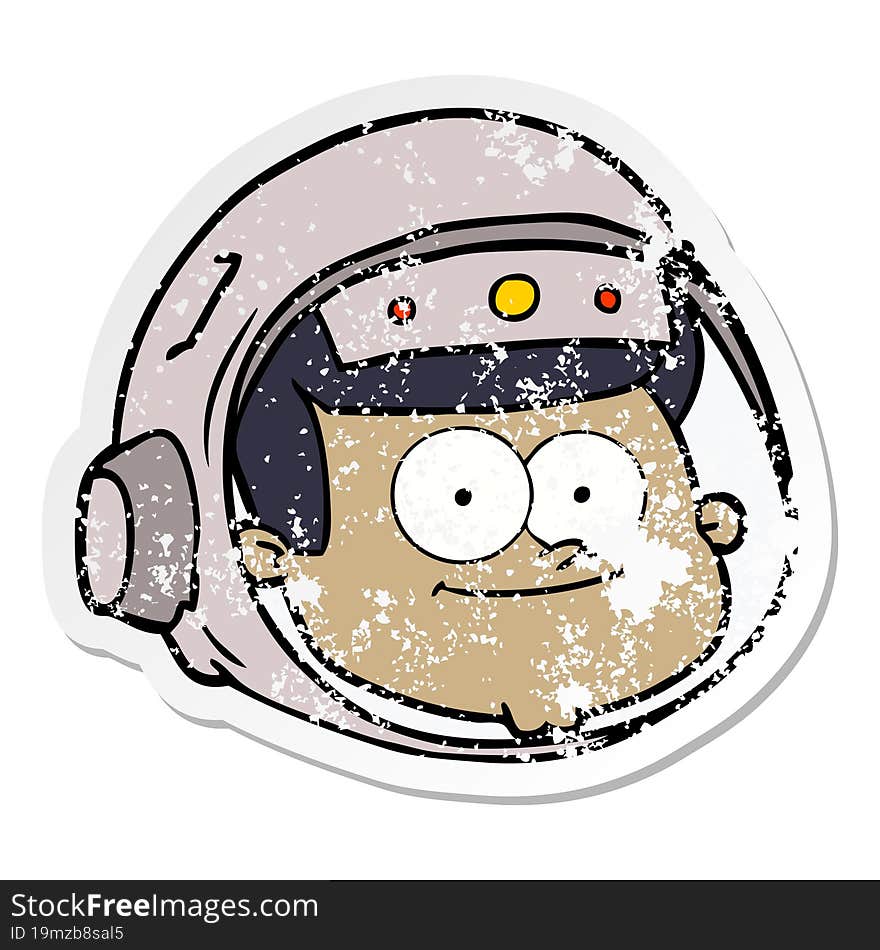 Distressed Sticker Of A Cartoon Astronaut Face